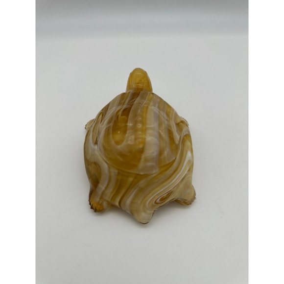 Vintage Carmel White Swirl Slag Glass Turtle Figurine Paperweight - Picture 3 of 7